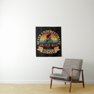 Never underestimate an old man with a bicycle tapestry