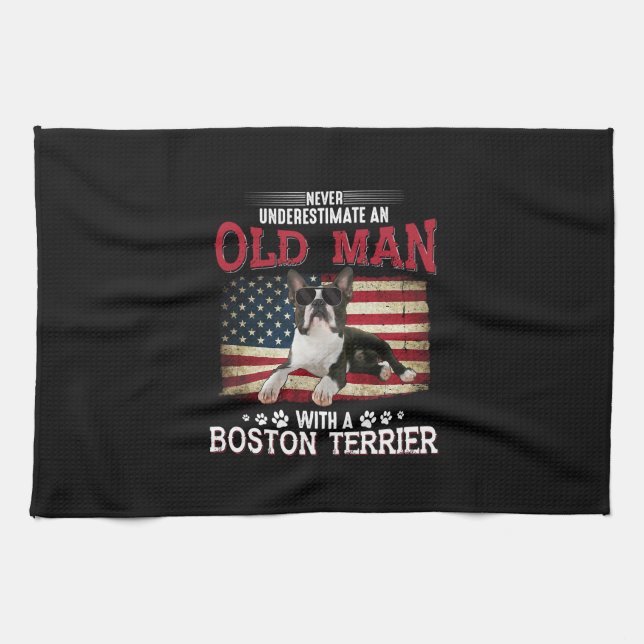 Never Underestimate An Old Man With A Boston Tea Towel (Horizontal)