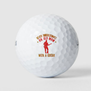 Never Underestimate An Old Man With A Guitar print Golf Balls