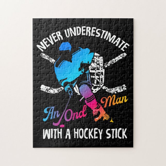 Never Underestimate An Old Man With A Hockey Stick Jigsaw Puzzle (Vertical)