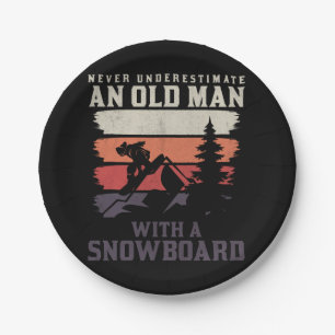 never underestimate an old man with a snowboard paper plate
