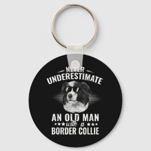 Never Underestimate An Old Man with Border Collie  Key Ring