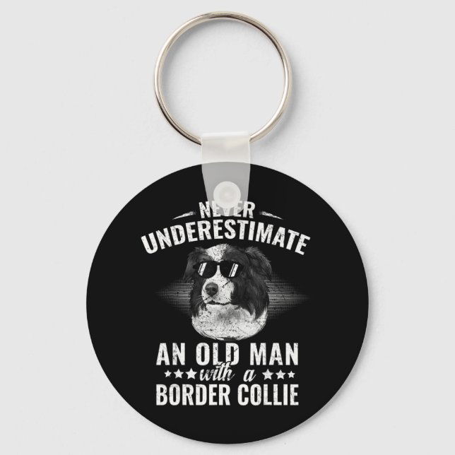Never Underestimate An Old Man with Border Collie  Key Ring (Front)