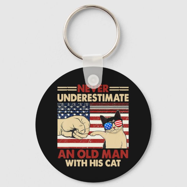 Never Underestimate An Old Man With His Cat FunnyN Key Ring (Front)