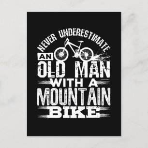 Never Underestimate an Old Man with Mountain Bike Postcard