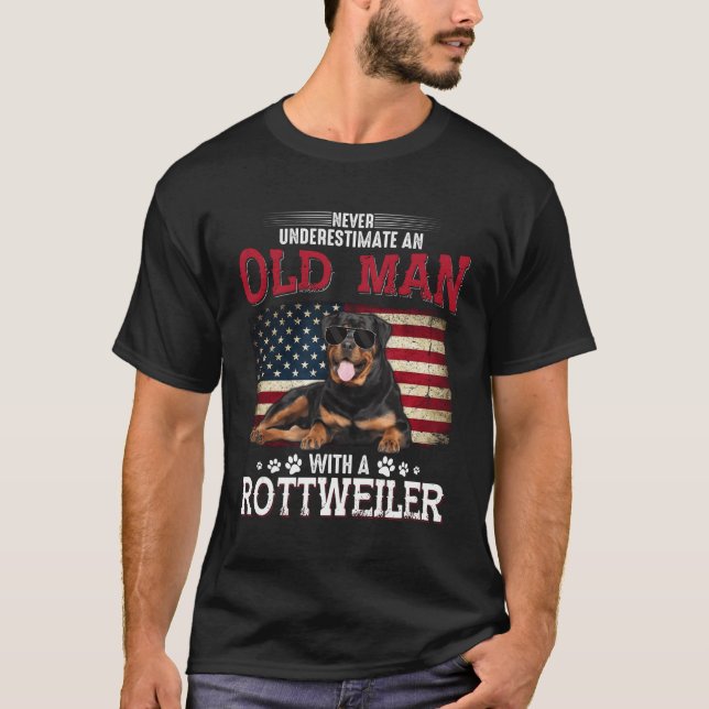 Never Underestimate An Old With A Rottweiler T-Shirt (Front)