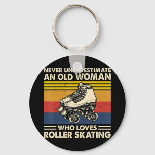 Never underestimate an old woman loves roller skat key ring