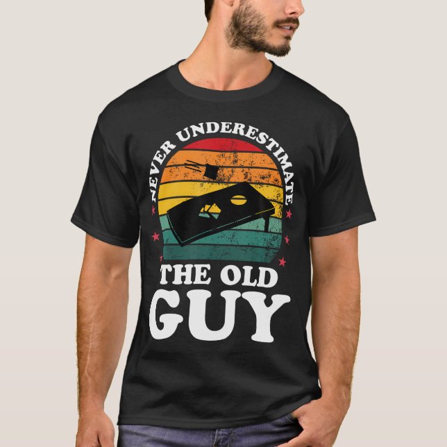 Never Underestimate Funny Cornhole Player Men T-Shirt (Front)