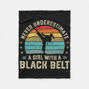 Never Underestimate Girl With A Black Belt Karate Fleece Blanket