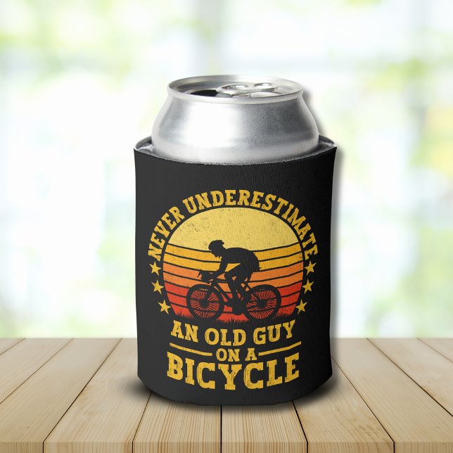 Never Underestimate old guy on a Bicycle Fun Can Cooler (Creator Uploaded)