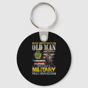 Never Underestimate Old Man Military Lice Veterans Key Ring