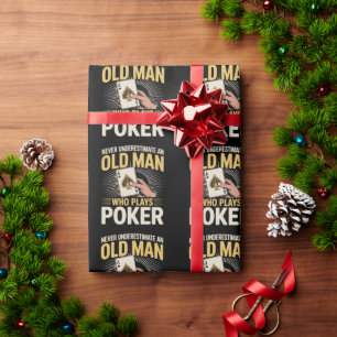 Never Underestimate Old Man Poker Card Wrapping Paper