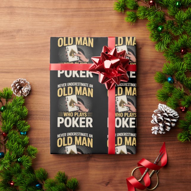 Never Underestimate Old Man Poker Card Wrapping Paper (Holiday Gift)