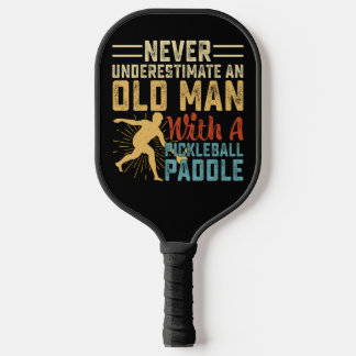 Never Underestimate Old Man Vintage Gold Pickleball Paddle