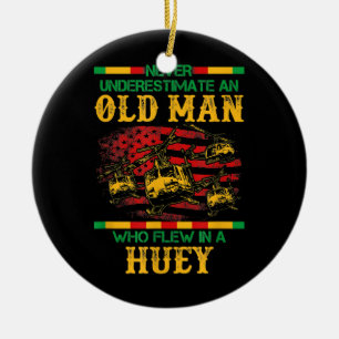 Never Underestimate Old Man Who Flew In Huey UH 1 Ceramic Tree Decoration