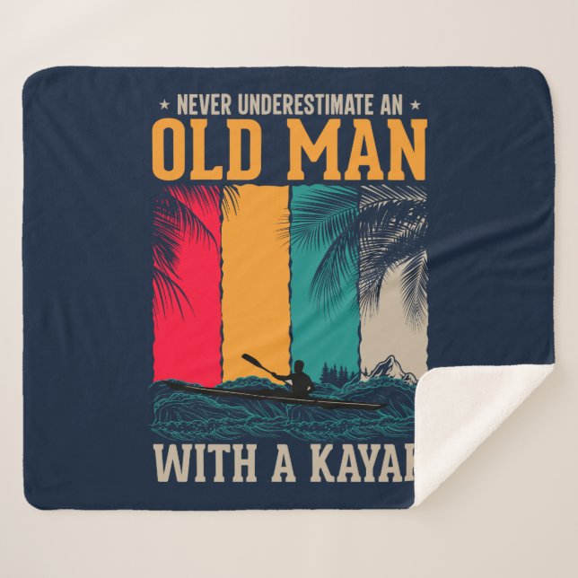 Never Underestimate Old Man With Kayak Sherpa Blanket (Front (Horizontal))