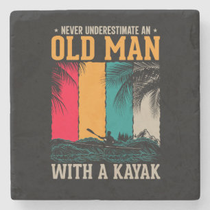 Never Underestimate Old Man With Kayak Stone Coaster