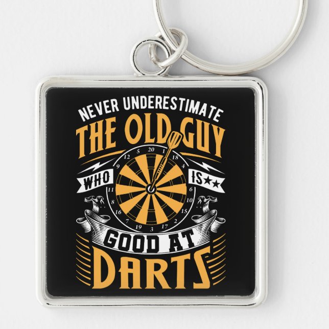 Never Underestimate Old School Dart Players Key Ring (Front)