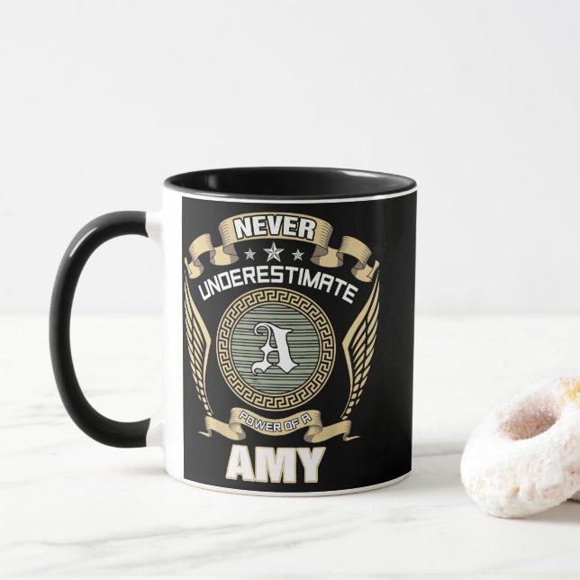 NEVER_UNDERESTIMATE_POWER_OF_A_AMY MUG (With Donut)