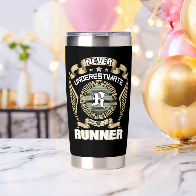 NEVER_UNDERESTIMATE_POWER_OF_A_RUNNER INSULATED TUMBLER (Bachelor Party (Rotated))