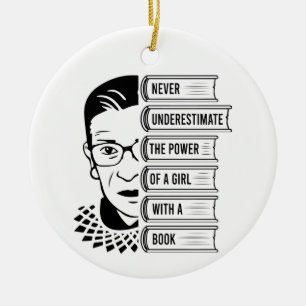 Never Underestimate Power of Girl With Book Ceramic Tree Decoration