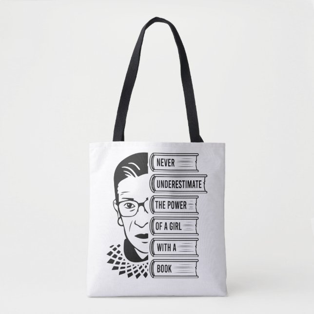 Never Underestimate Power of Girl With Book Tote Bag (Front)