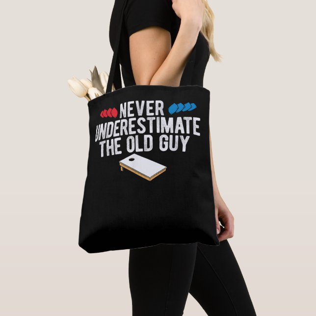 Never Underestimate The Old Guy Cornhole  Tote Bag (Close Up)
