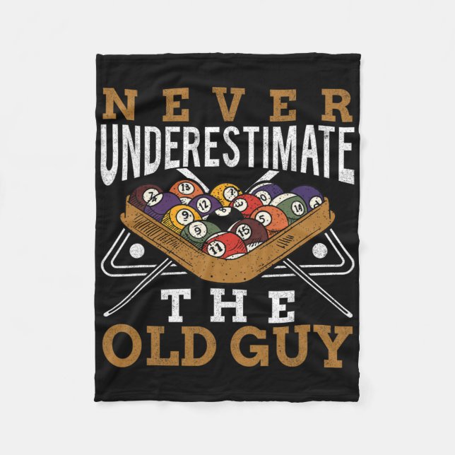 Never Underestimate The Old Guy Retro Pool Billiar Fleece Blanket (Front)