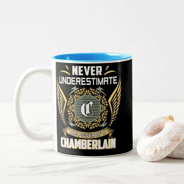 Never Underestimate The Power Of A Chamberlain Two-Tone Coffee Mug (With Donut)