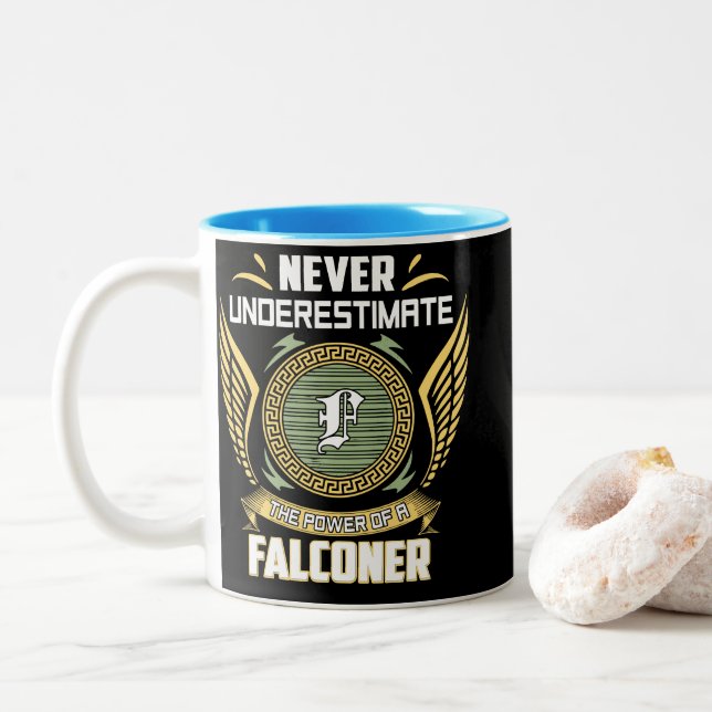 Never Underestimate The Power Of A Falconer Two-Tone Coffee Mug (With Donut)