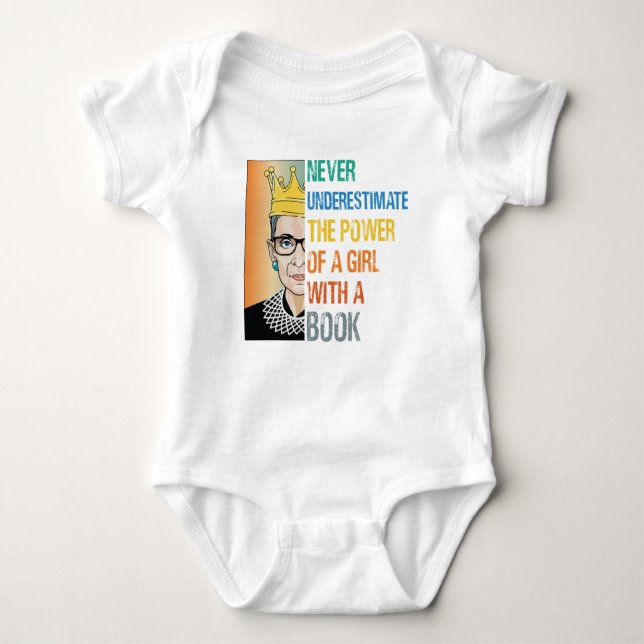 Never Underestimate the Power of a Girl With Book Baby Bodysuit (Front)