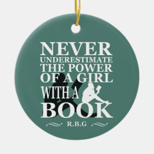 Never underestimate the power of a girl with book ceramic tree decoration