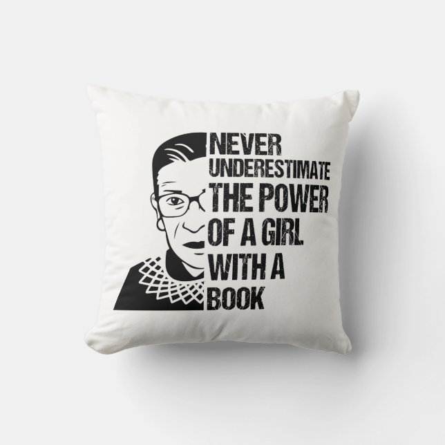 Never Underestimate The Power of a Girl With Book Cushion (Front)