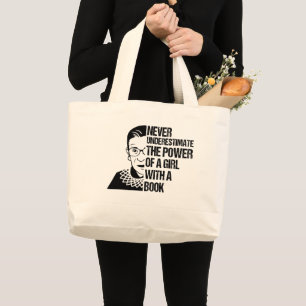 Never Underestimate The Power of a Girl With Book Large Tote Bag