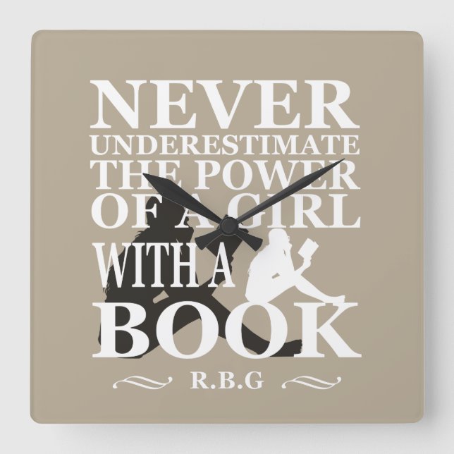 Never underestimate the power of a girl with book square wall clock (Front)