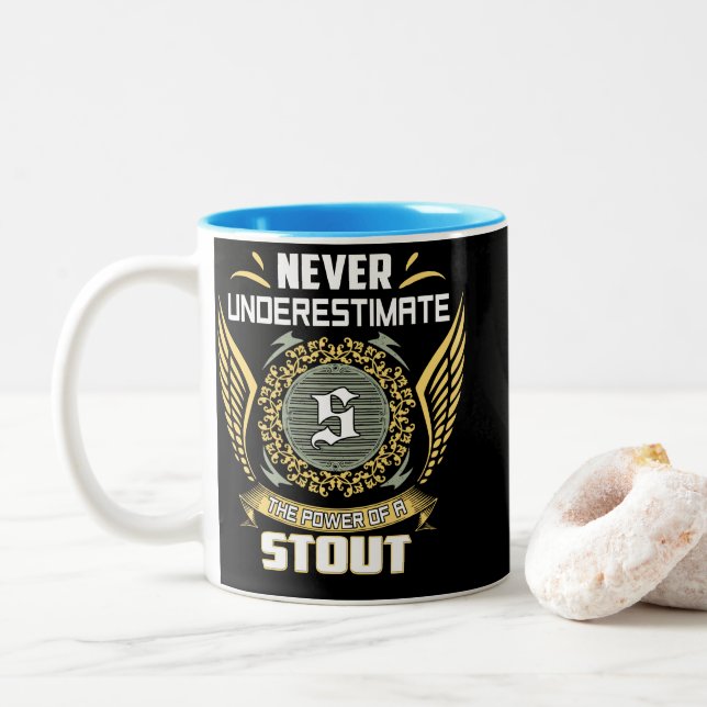 Never Underestimate The Power Of A Stout Two-Tone Coffee Mug (With Donut)
