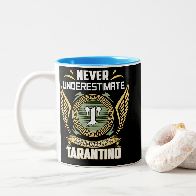 Never Underestimate The Power Of A Tarantino Two-Tone Coffee Mug (With Donut)