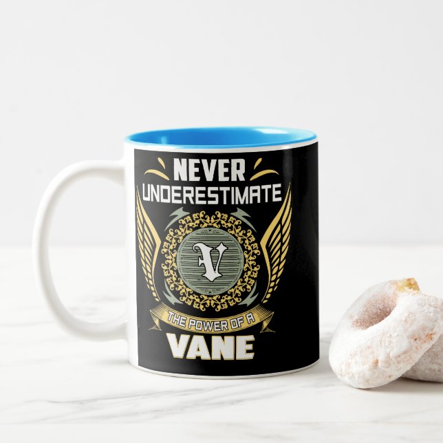 Never Underestimate The Power Of A Vane Two-Tone Coffee Mug (With Donut)