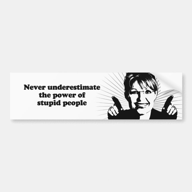 Never underestimate the power of stupid people bumper sticker (Front)