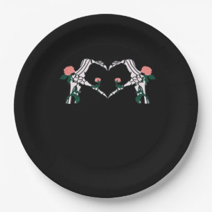 Never Wilts Skeleton Hands Roses Artistic Design Paper Plate