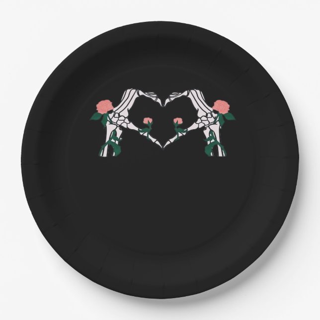 Never Wilts Skeleton Hands Roses Artistic Design Paper Plate (Front)
