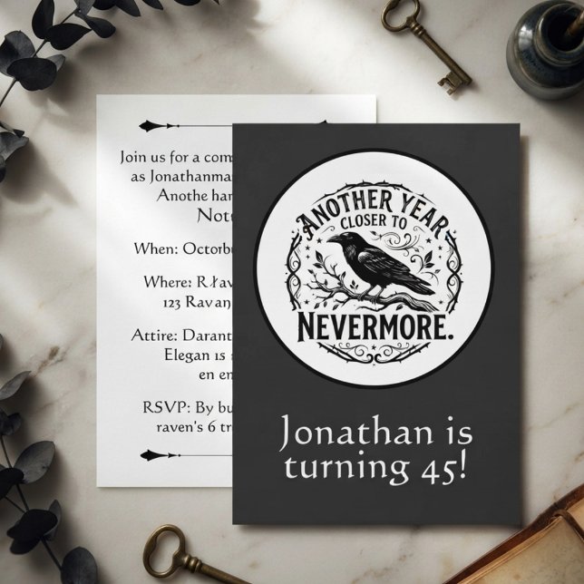 Nevermore Black Silhouette Raven Birthday Invitation (Raven birthday party invitation for the birthday guest of honor.)