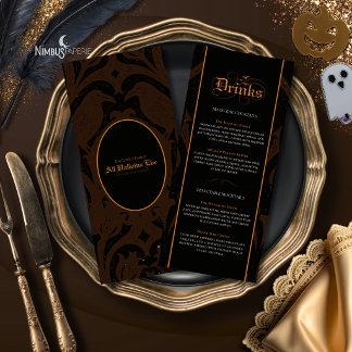 Nevermore Damask | Brown Gothic Halloween Bar Menu