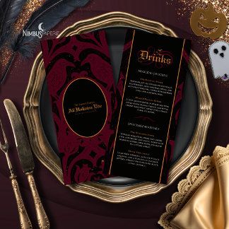 Nevermore Damask | Burgundy Gothic Halloween Bar Menu