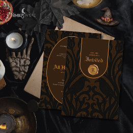 Nevermore Damask Dark Brown Luxury Halloween Invitation