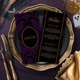 Nevermore Damask | Dark Plum Gothic Halloween Bar Menu