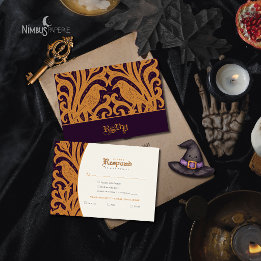 Nevermore Damask | Dark Plum Gothic Halloween RSVP Card