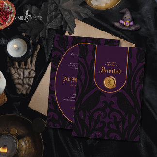 Nevermore Damask | Dark Plum Luxury Halloween Invitation