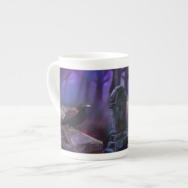Nevermore, Raven Cemetery, Zombie Bone China Mug (Front Left)