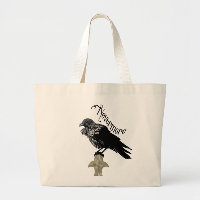 Nevermore Raven Large Tote Bag (Front)